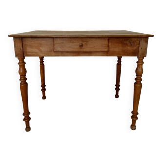 Old solid wood console - turned legs - drawer in chic country style