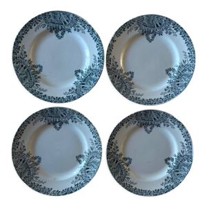 4 assiettes terre de fer décor