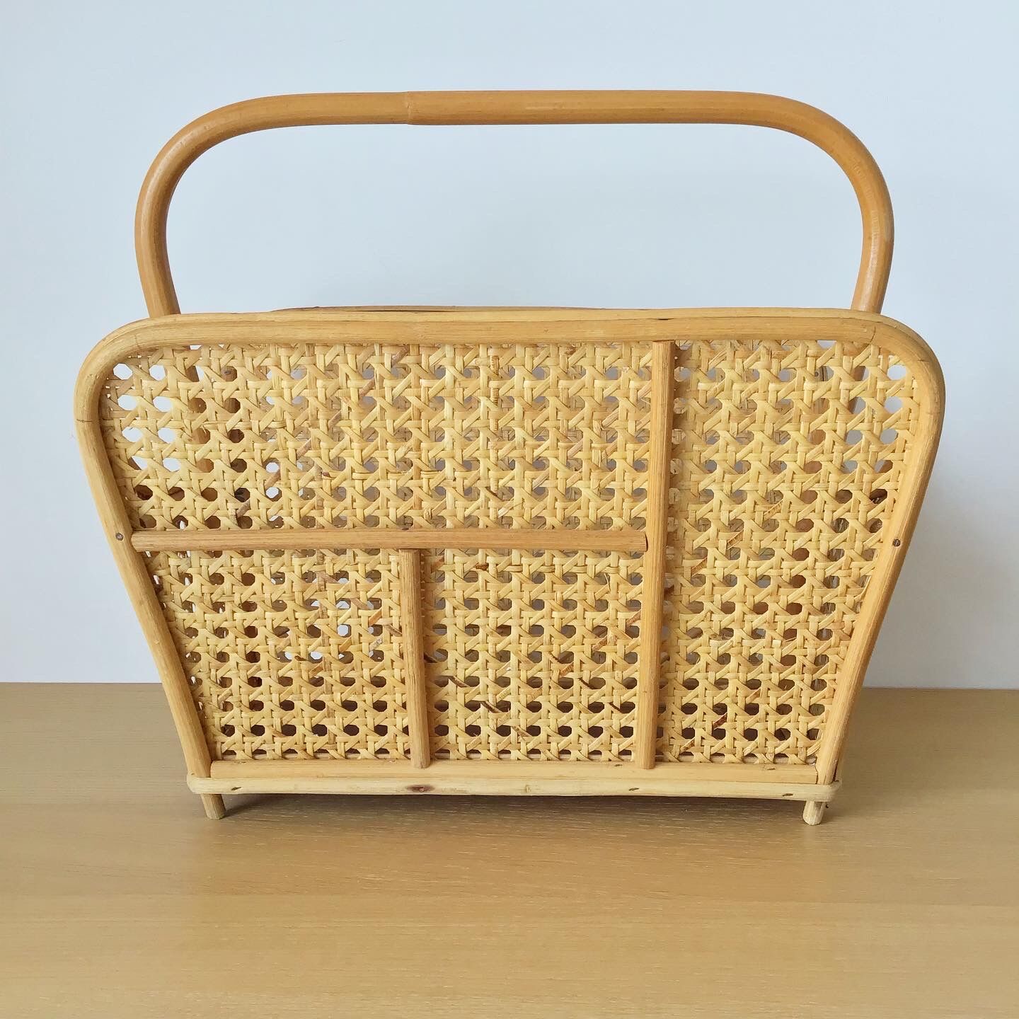Vintage rattan and canning magazine holder