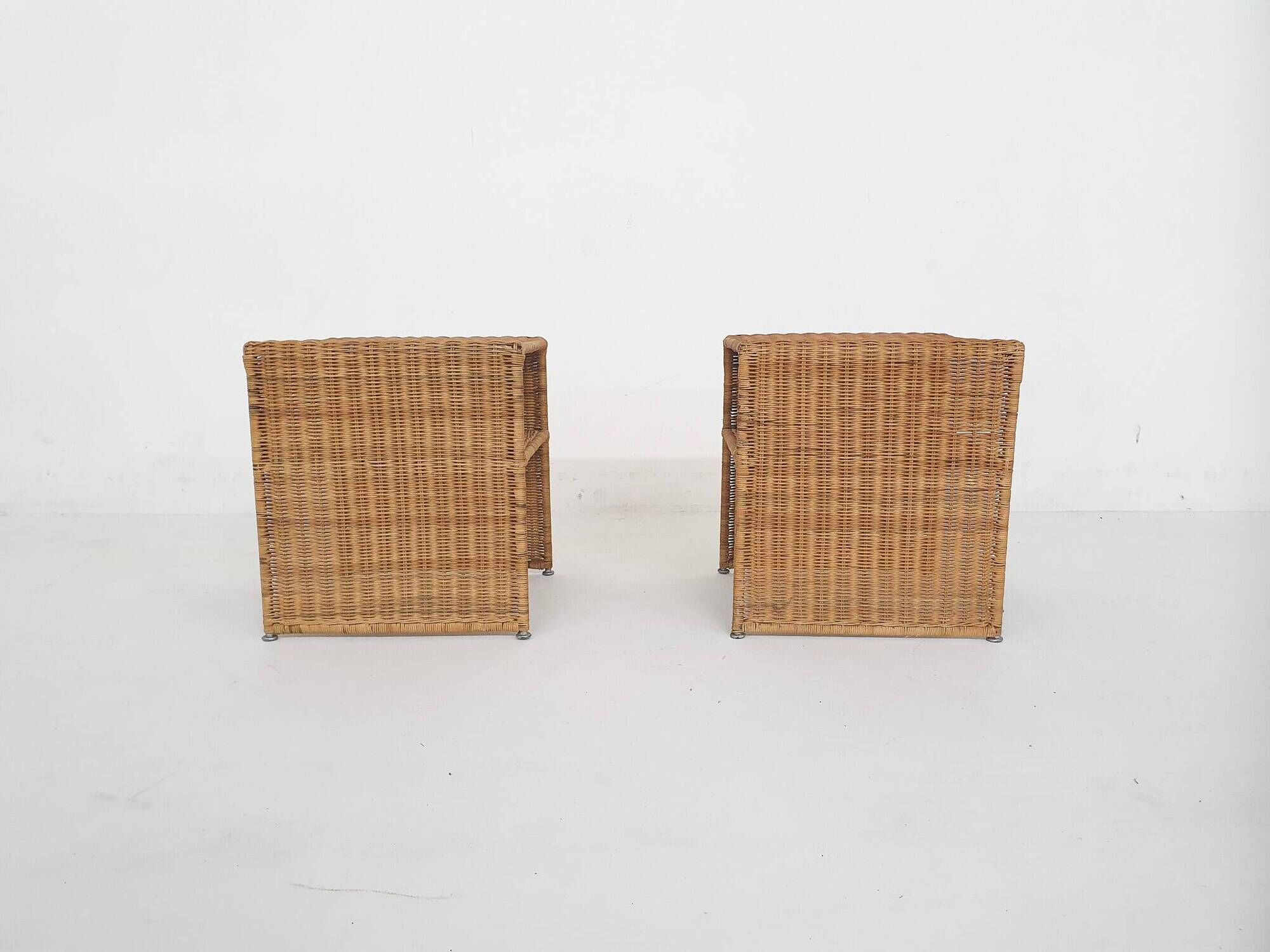 Set of two wicker bed side tables, France 1960's