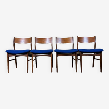 4 chaises danoises en teck et tissu bleu