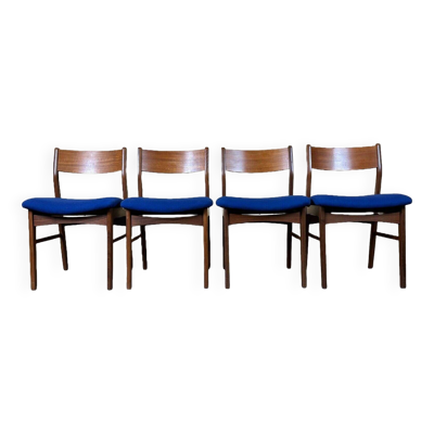 4 chaises danoises en teck et tissu bleu