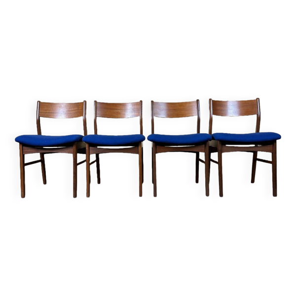 4 chaises danoises en teck et tissu bleu — Beyit