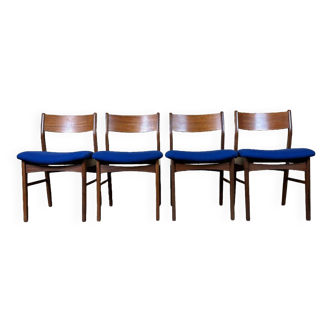 4 chaises danoises en teck et tissu bleu