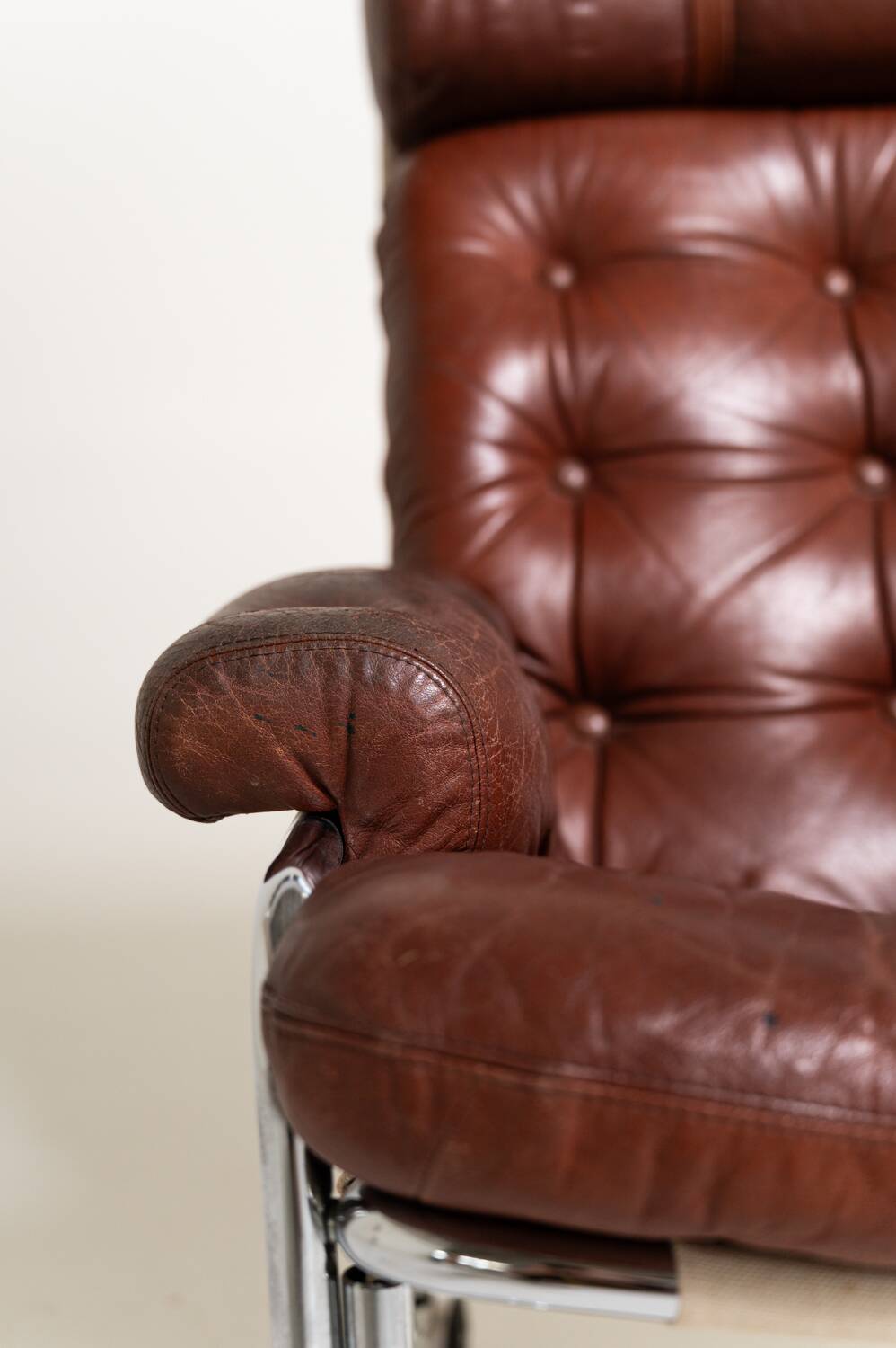 Leather and chrome-plated steel armchair, Sweden, 1960s/70s