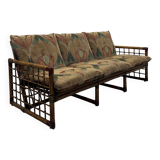 Canapé italien des années 1970 en bambou, rotin, laiton et tissu style Liberty