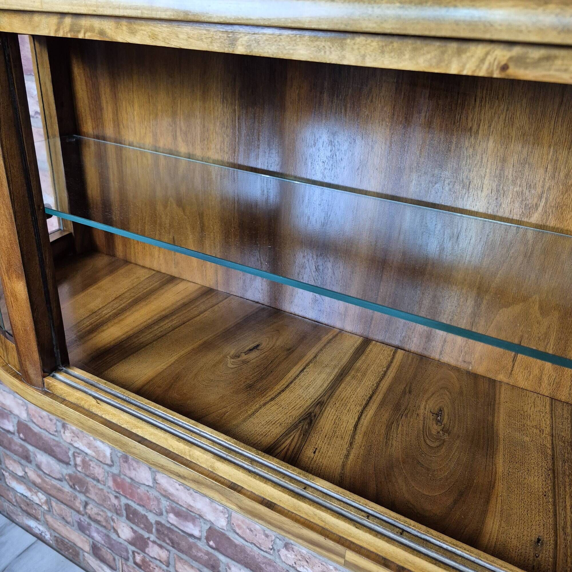 Upcycled Art Deco Walnut Wall Cabinet with Slatted Glass Corners - 1930s