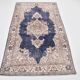 Tapis persan vintage en laine beige et bleu 4x7, tissé à la main, 116x198 cm