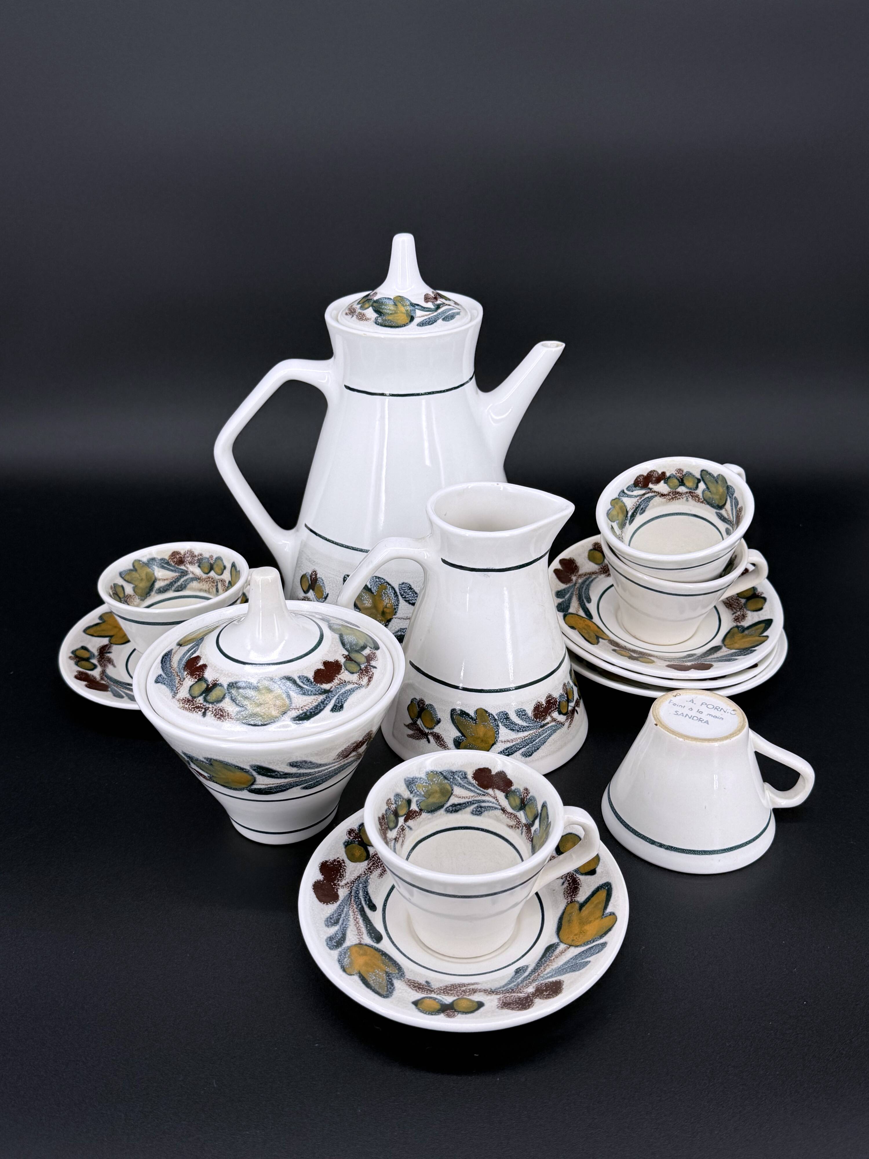 Hand-painted Breton earthenware tea set – France 1970s