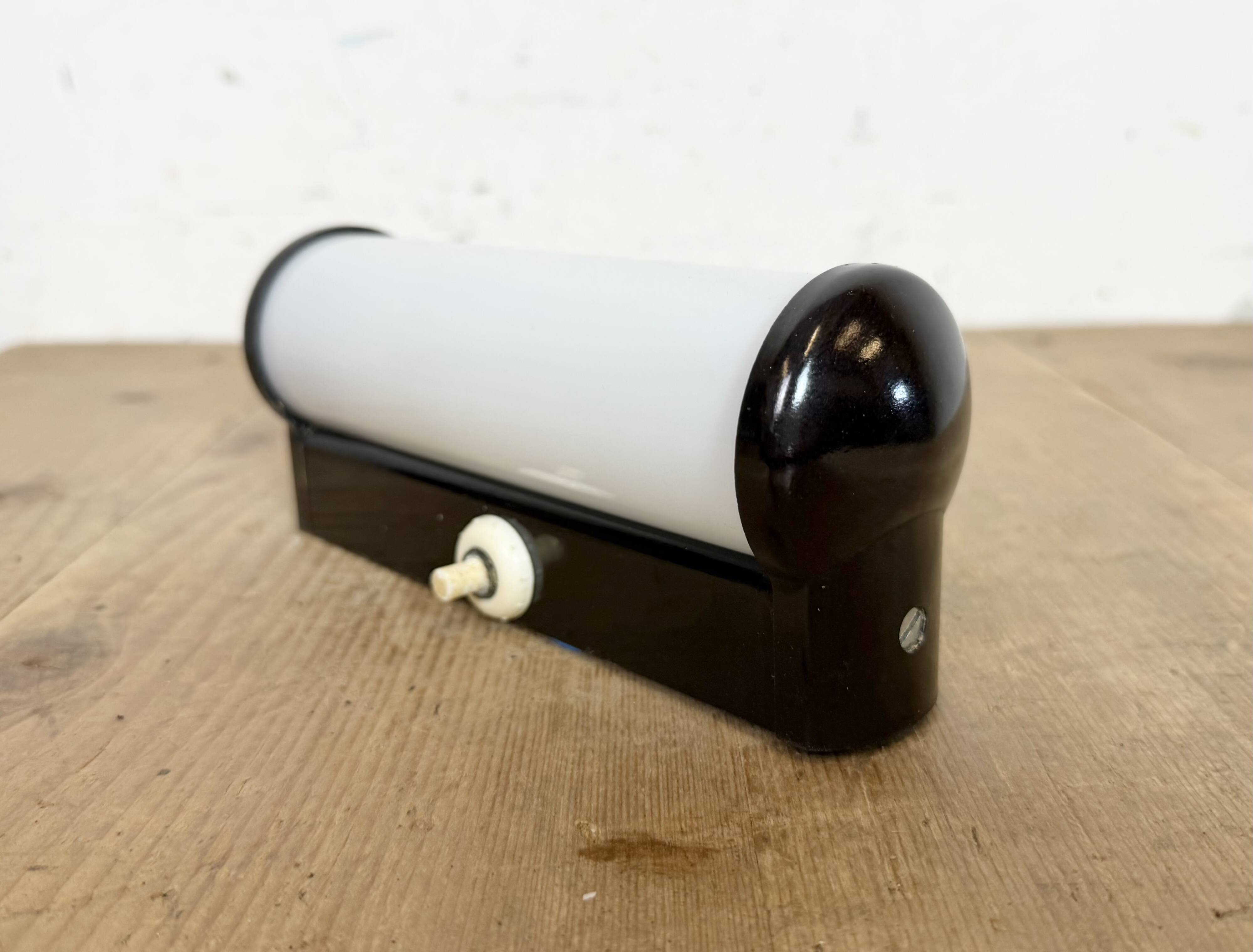 Industrial Brown Bakelite Wall Light with Milk Glass, 1950s