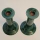 Pair of green ceramic candle holders