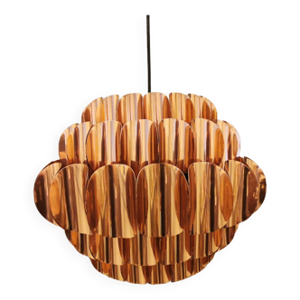 Copper colored hanging lamp. designed by thorsten orrling sweden