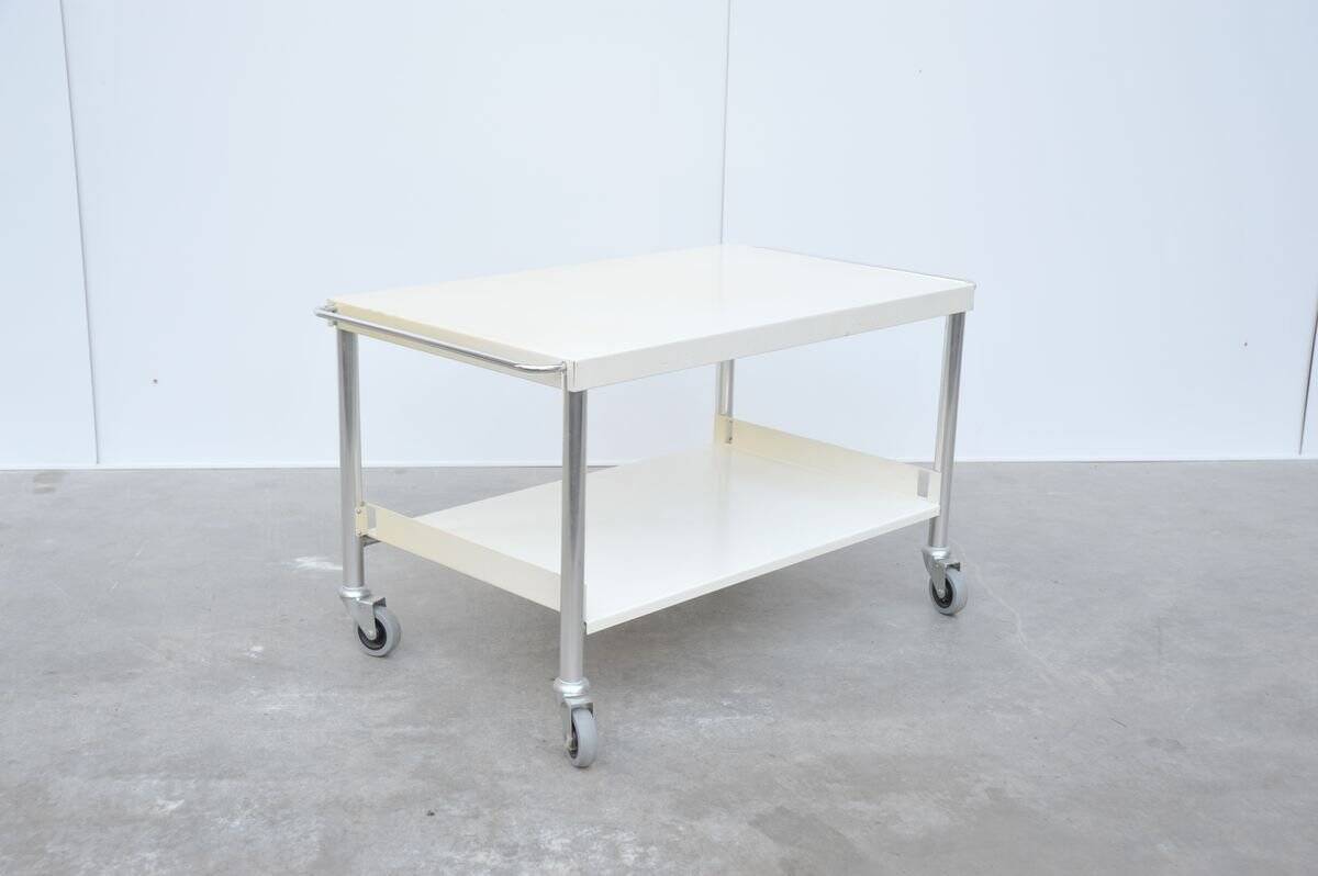 White lacquered metal & chrome serving trolley, 1960s