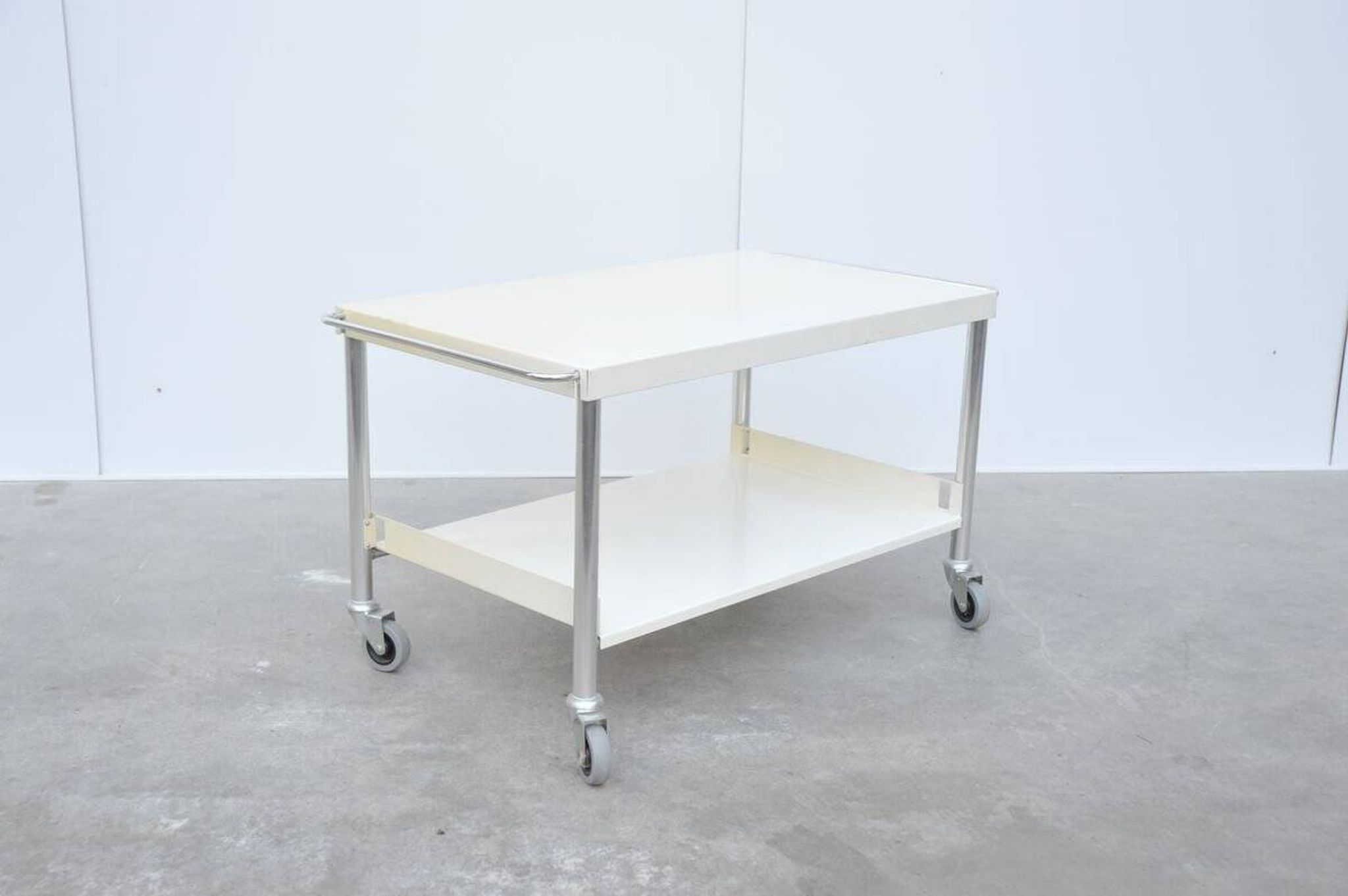 White lacquered metal & chrome serving trolley, 1960s