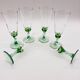 6 vintage champagne flutes, green stem, France