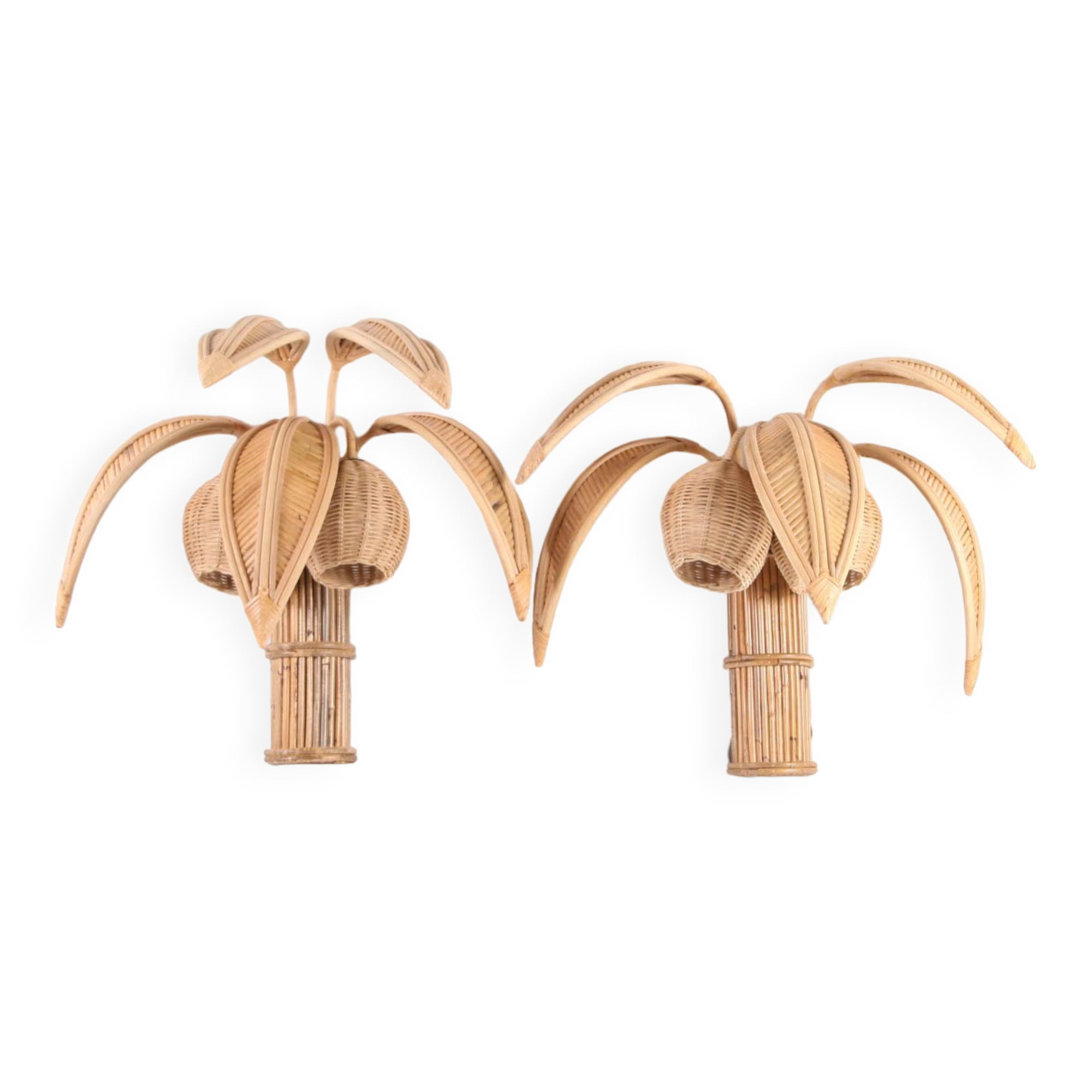 Pair of coconut/palm rattan wall lights