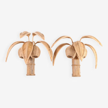 Pair of coconut/palm rattan wall lights