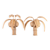 Paire d’appliques cocotier/ palmier en rotin
