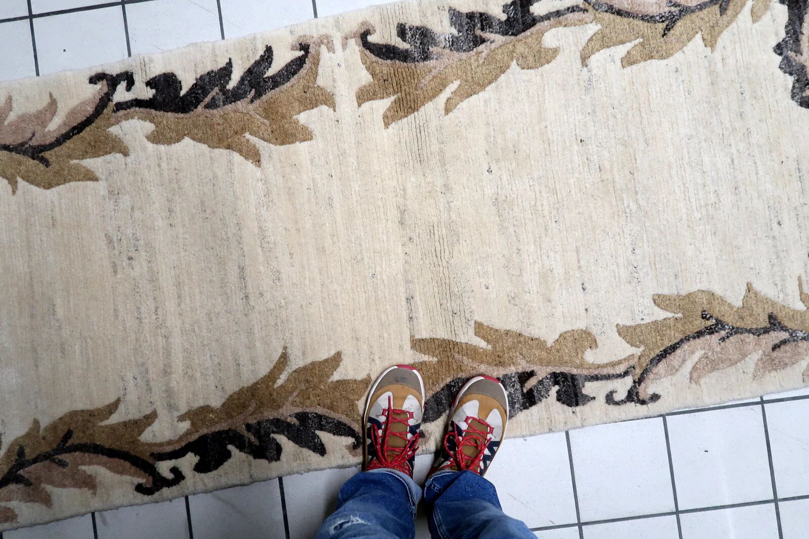 Vintage Tibetan Art Deco Khaden rug 92cm x 206cm 1960s