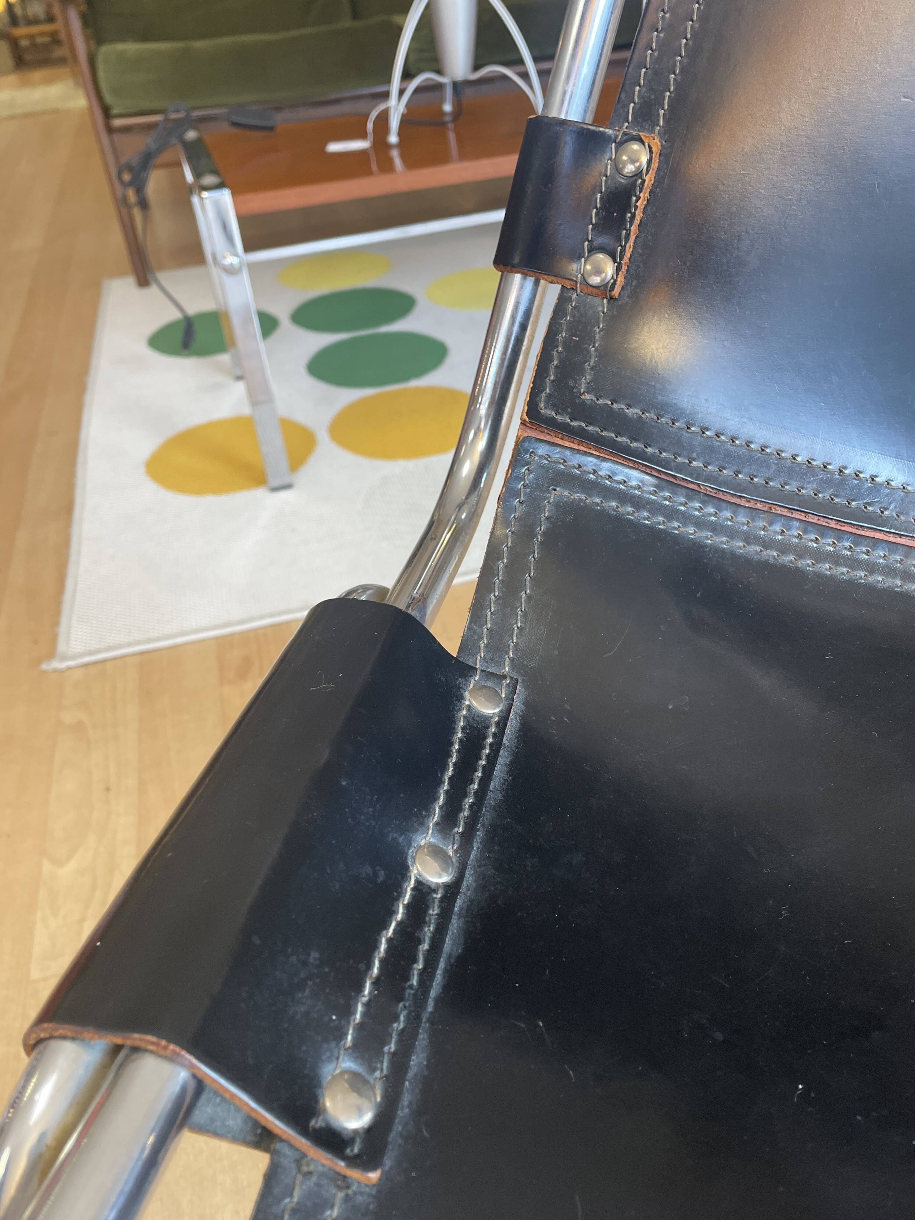 Dal Vera "Les Arcs" chair, black leather and chrome aluminum, 70s