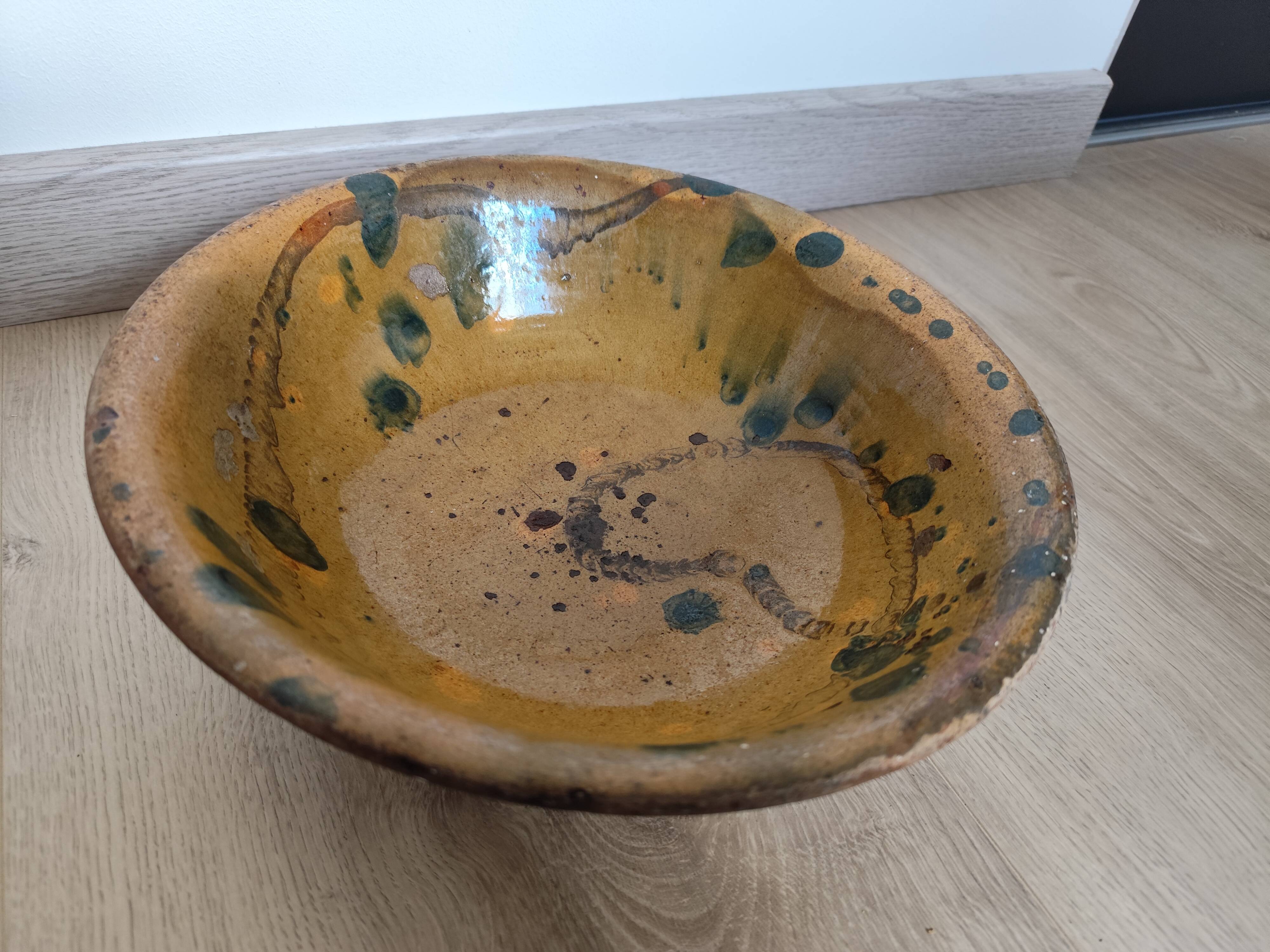 VALLAURIS Flat soup bowl antique Glazed terracotta 30.5 cm
