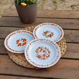3 plates dessert orange flowers Arcopal, vintage