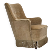 1970s, Danish highback armchair, light green furniture velour.