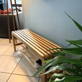Banc à chaussures en bois massif recyclé avec rangement – Idéal pour entrée ou vestibule