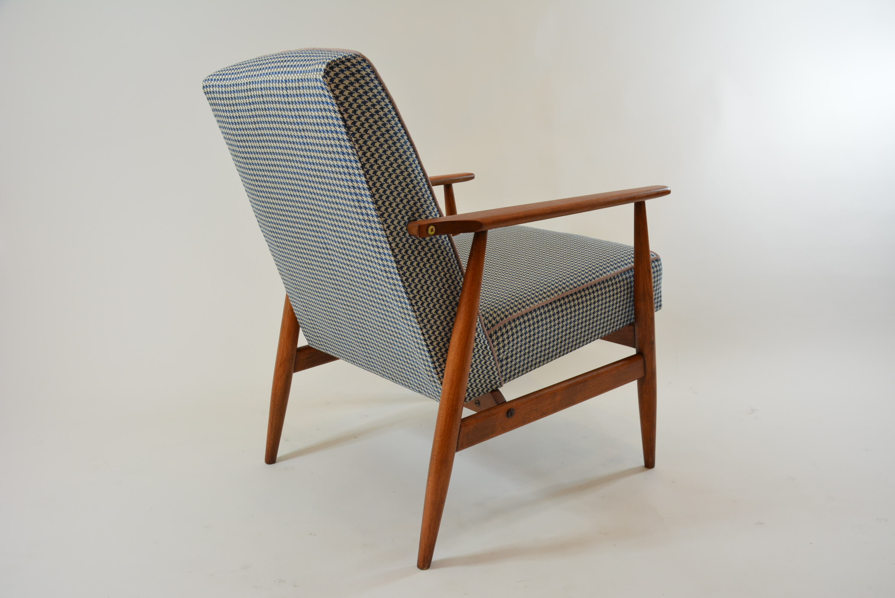 Fauteuil Fox pieds de poule bleu