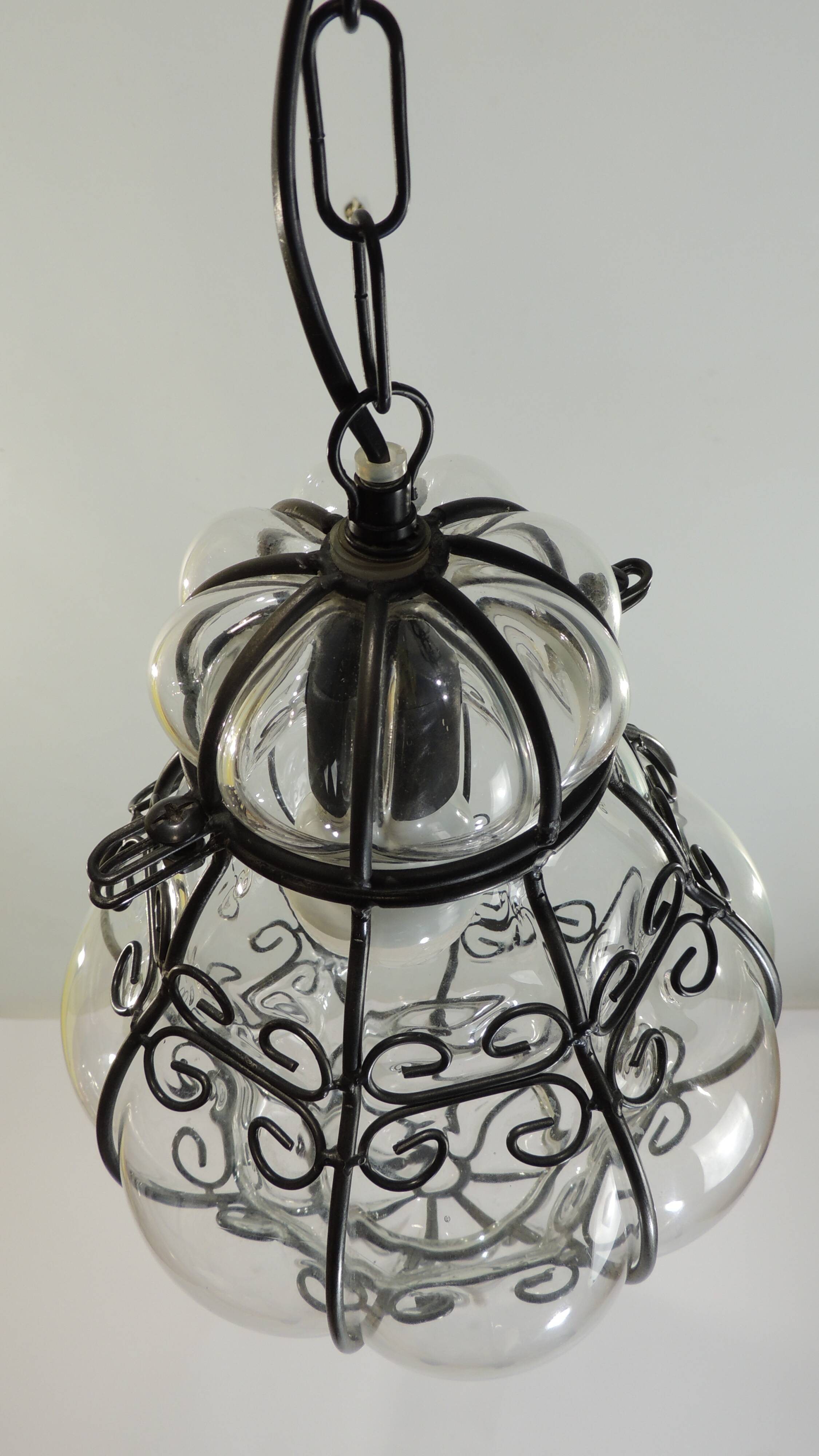 Vintage blown glass lantern suspension in Venetian style, evoking the