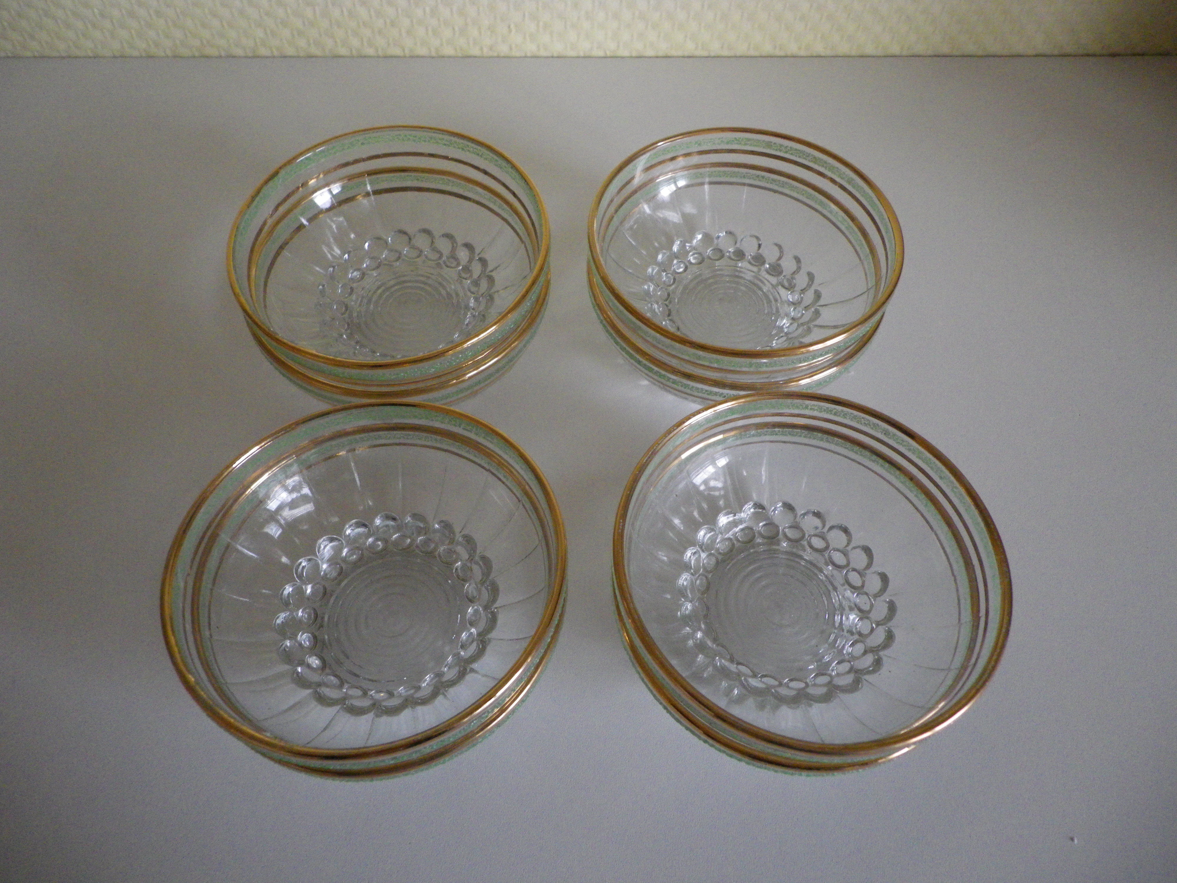 Lot of 8 old dessert cups with granite contour and gilded edges - vintage - 60s