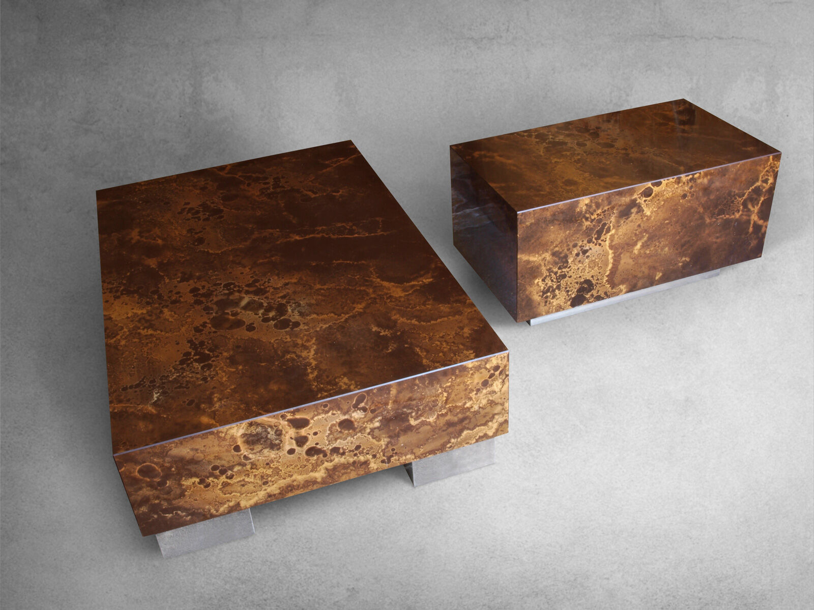 Set of low tables solar flare pattern by Guy Lefevre for Roset line