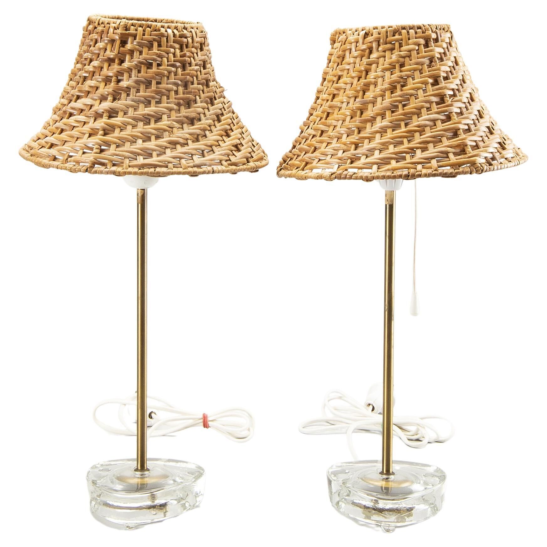 Boréns Boras Table Lamp Glass with Straw Shade Sweden 1960