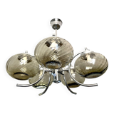 Large chrome and smoked glass chandelier 1970