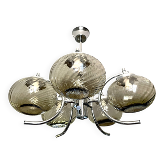 Grand lustre chromé et verres fumés 1970