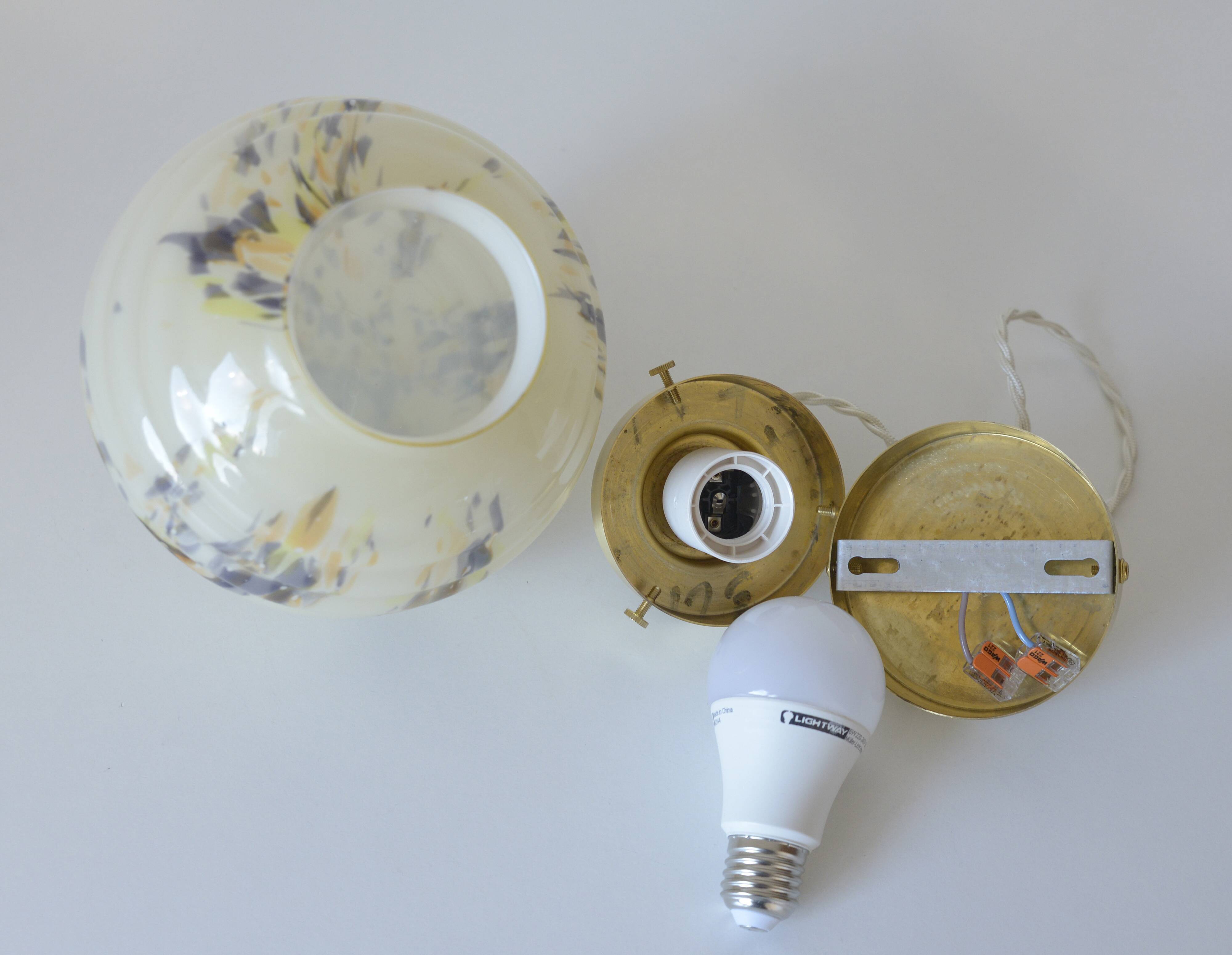 Art Deco redesign pendant lamp  / marbled glass antique hanging lamp