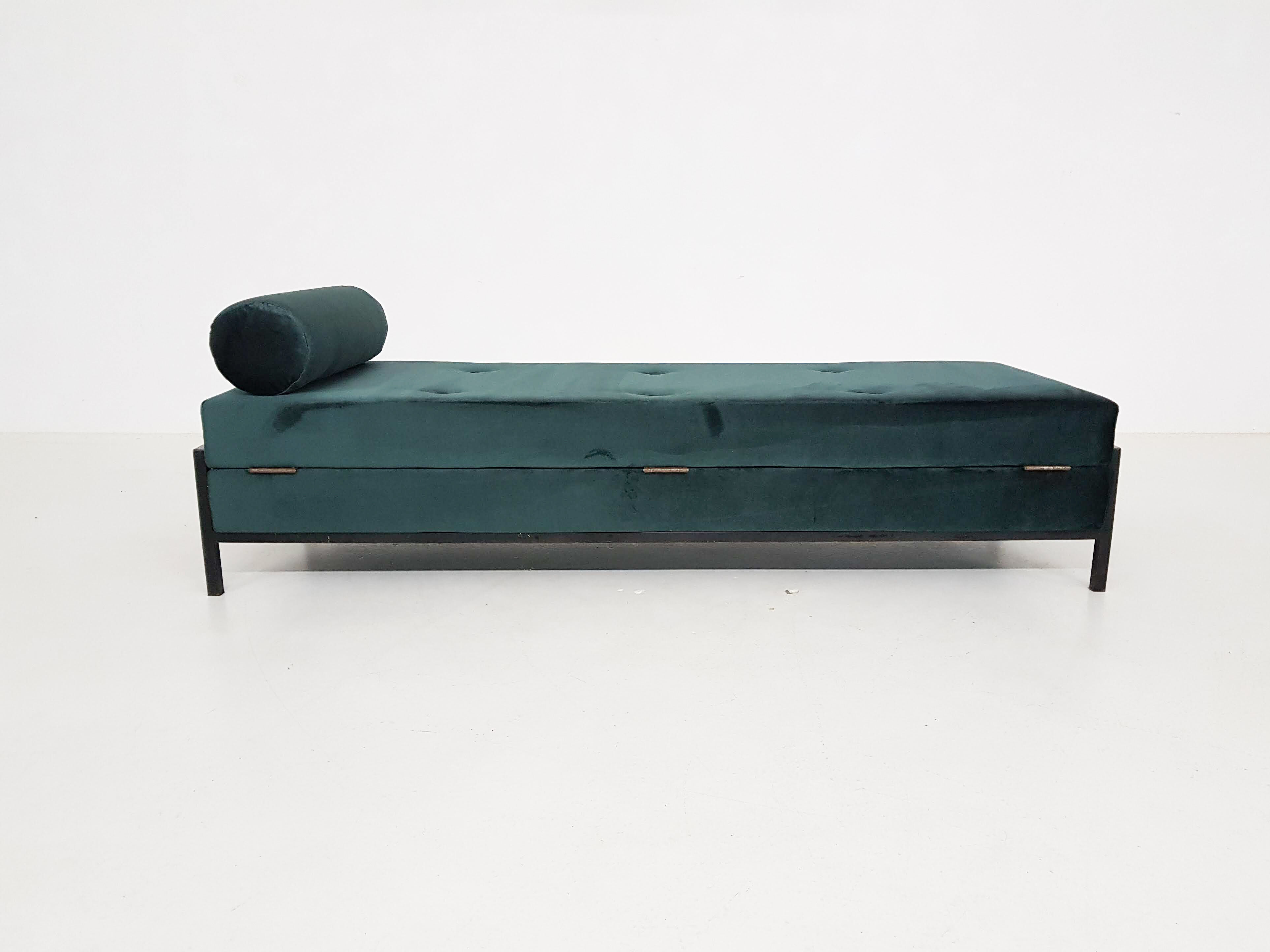 Green velvet daybed Netherlands 1950