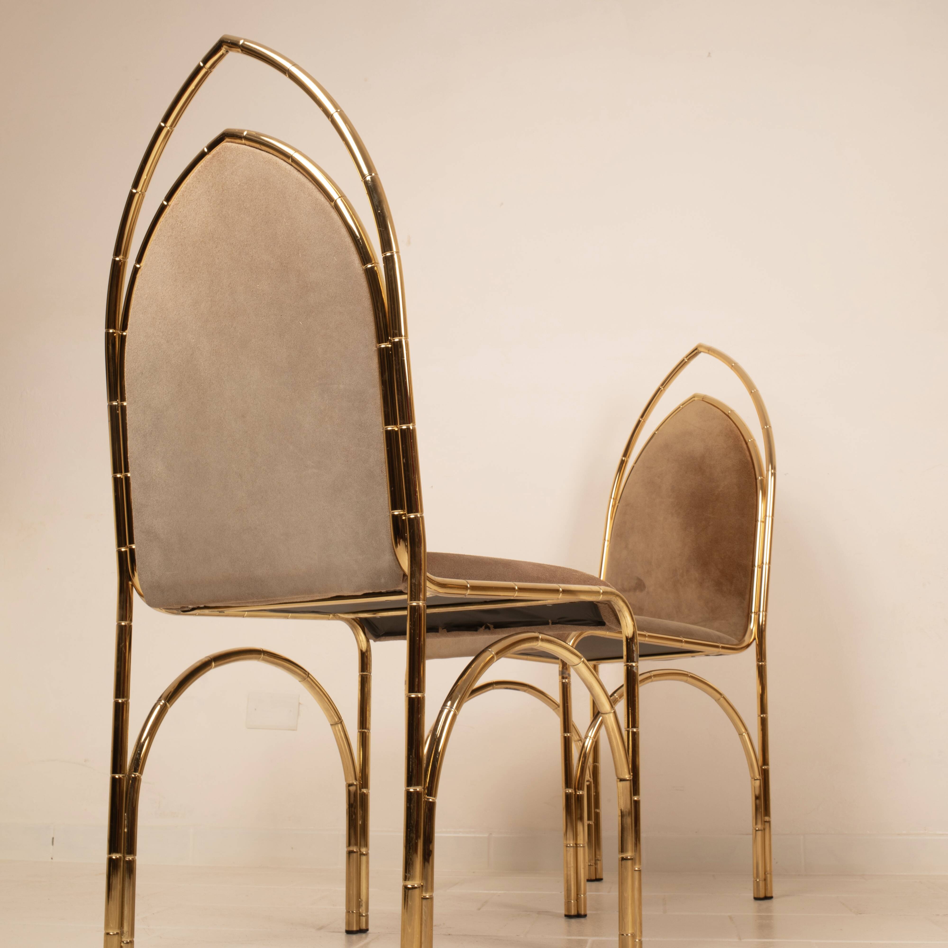 Chaises en daim et laiton 1970 Manufacture italienne