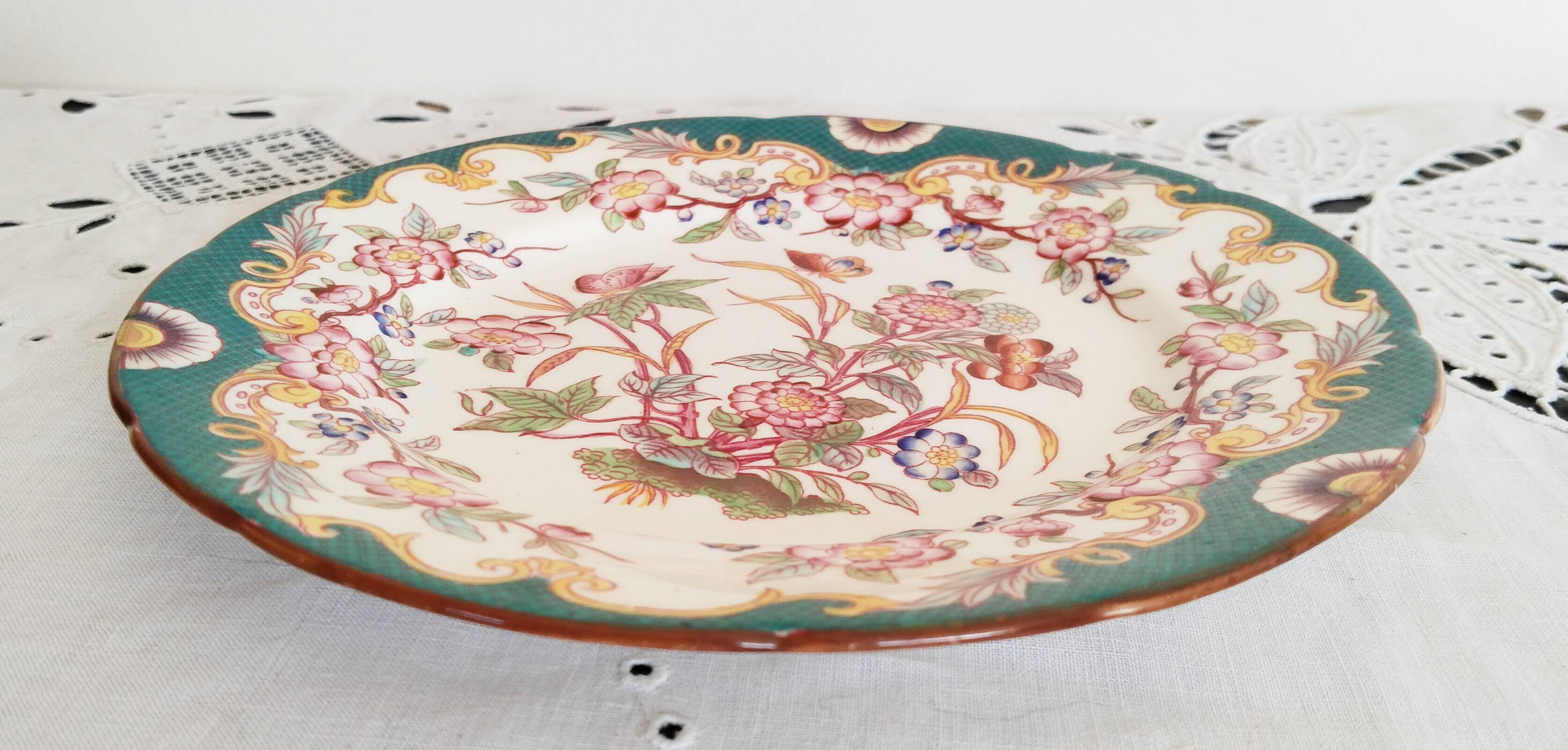 Porcelain dessert plate, Minton Decor 215, green, Sarreguemines