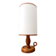 Vintage wooden lamp with white faux leather shade