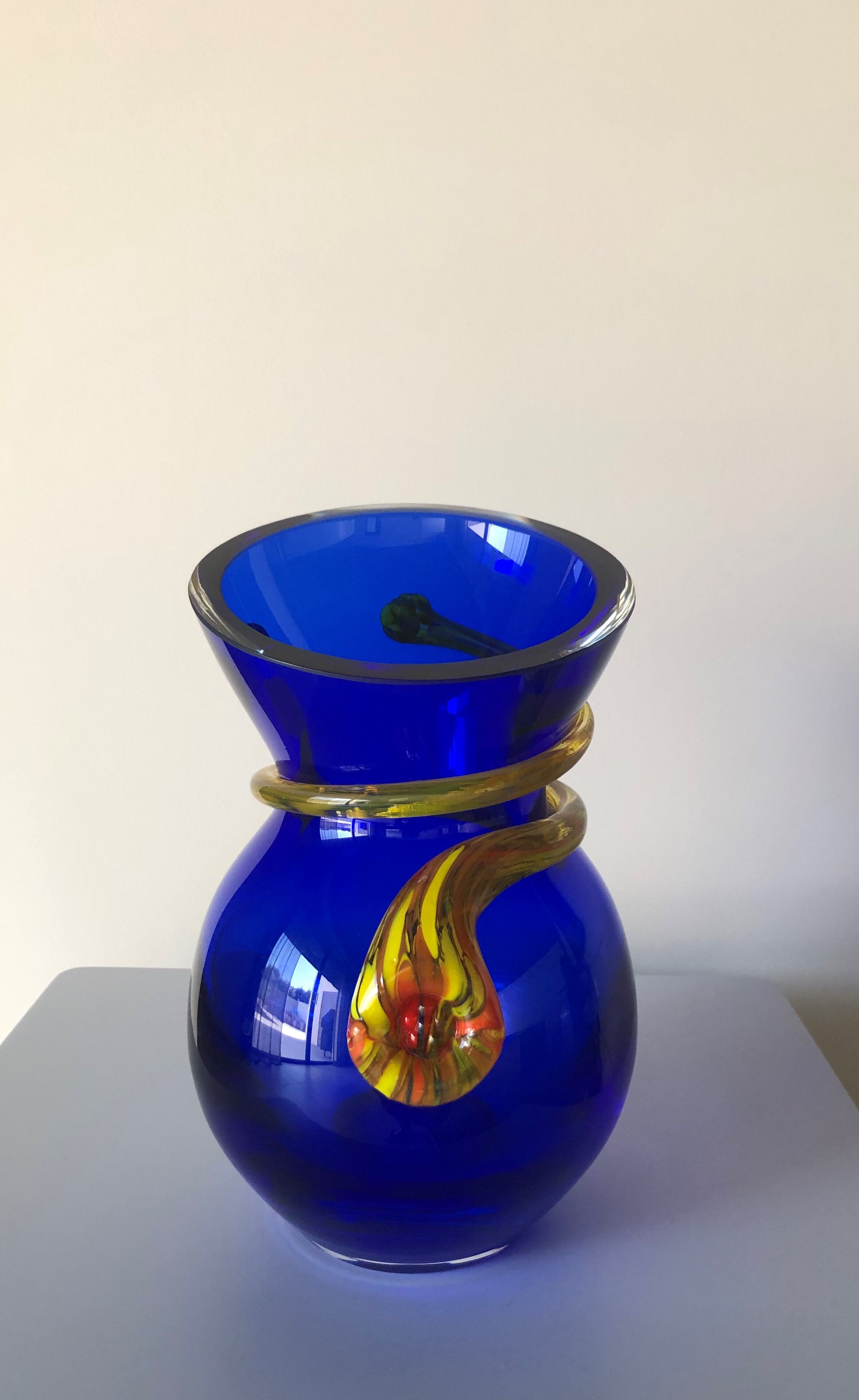 Blue bohemian glass vase