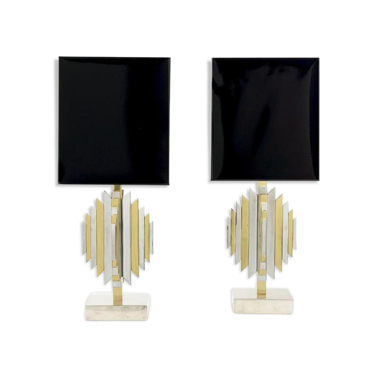 Pair of lamps, cactus sculptures, brass and chrome, 1970