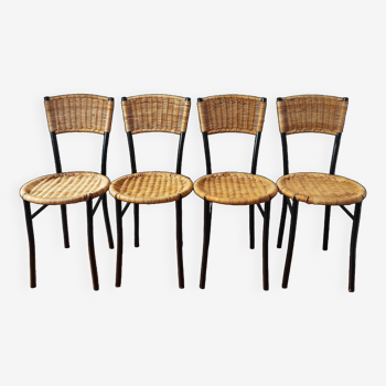 Lot de 4 chaises vintage en rotin