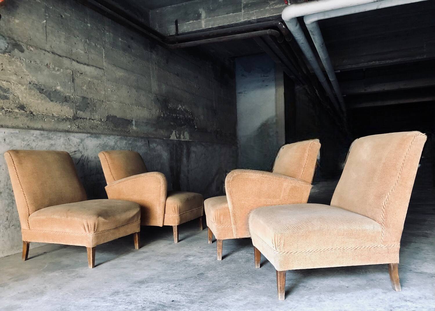 Armchair in wood and beige fabric, France 1940