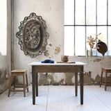 Oak and marble farm table