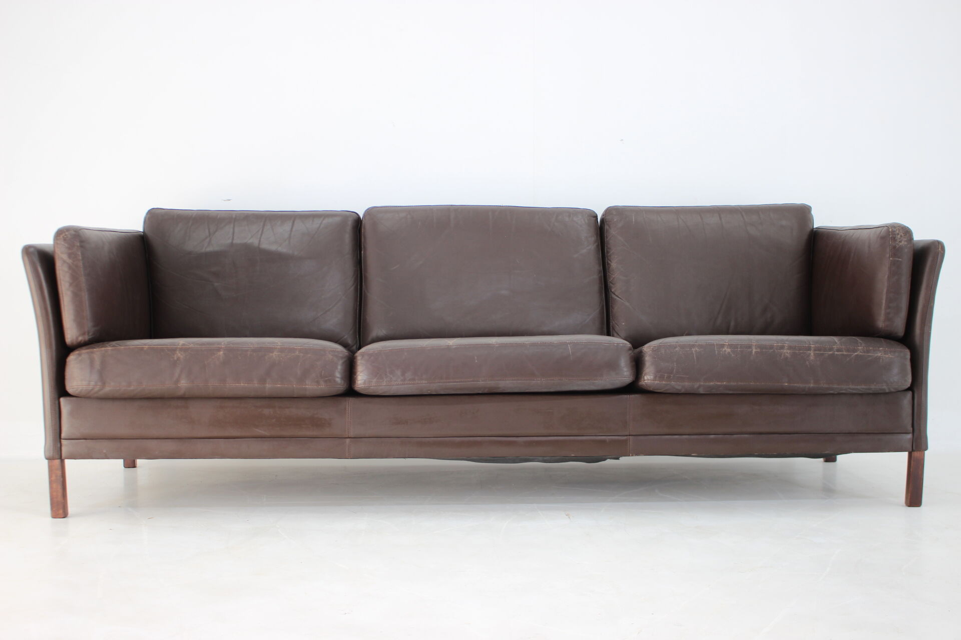 1970s danish brown leather 3-seater sofa