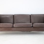 1970s danish brown leather 3-seater sofa