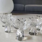 Lot of 5 Small Digestif/Liqueur Glasses. Cut Bohemian crystal. Floral.