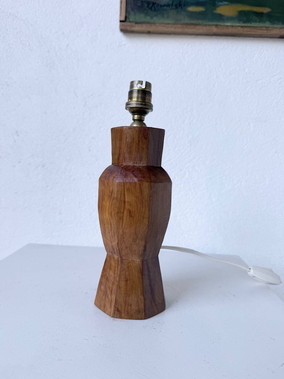 Brutalist walnut table lamp 1950