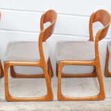 Lot 4 chairs Baumann model Sled sled, wooden chair, Scandinavian design chair, 60s